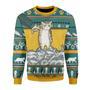 Cat Christmas Sweater Cat With Fish Funny Ugly Sweater