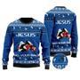 Jesus Ugly Christmas Sweater Jesus Has Your Back Jiu Jitsu Christmas Pattern Blue Sweater