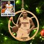 Custom Photo & Name Basketball Christmas Ornaments, Wood Ornament