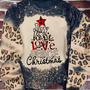 Joy Hope Love Peace Christmas Leopard Bleached Sweater