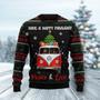 Newfoundland Dogs Carrying Gift Christmas On The Red Car Ugly Christmas Sweater