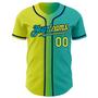 Custom Aqua Neon Yellow-Navy Authentic Gradient Fashion Baseball Jersey