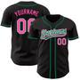 Custom Black Pink Pinstripe Pink-Kelly Green Authentic Baseball Jersey