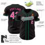 Custom Black Pink Pinstripe Pink-Kelly Green Authentic Baseball Jersey