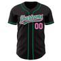 Custom Black Pink Pinstripe Pink-Kelly Green Authentic Baseball Jersey