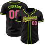 Custom Black Pink Pinstripe Pink-Neon Green Authentic Baseball Jersey