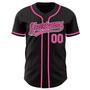 Custom Black Pink Pinstripe Pink-White Authentic Baseball Jersey