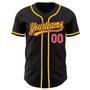 Custom Black Pink Pinstripe Pink-Yellow Authentic Baseball Jersey