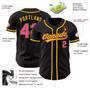 Custom Black Pink Pinstripe Pink-Yellow Authentic Baseball Jersey