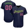 Custom Navy Pink-Neon Green Authentic Baseball Jersey