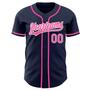 Custom Navy Pink-White Authentic Baseball Jersey
