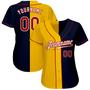 Custom Navy Red-Yellow Authentic Split Fashion Baseball Jersey