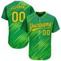 Custom Neon Green Gold-Kelly Green 3D Pattern Design Authentic Baseball Jersey