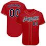 Custom Red Navy Pinstripe Navy-Old Gold Authentic Baseball Jersey