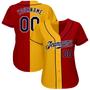 Custom Red Navy-Yellow Authentic Split Fashion Baseball Jersey