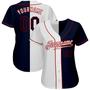 Custom White Navy-Red Authentic Split Fashion Baseball Jersey