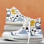 Hand Drawn Dino In Scandinavian Style Pattern High Top Shoes, Unisex Sneakers, Men And Women High