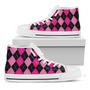 Black And Deep Pink Argyle White High Top Shoes