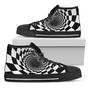Black And White Hypnotic Illusion Print Black High Top Shoes