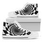 Black And White Hypnotic Illusion Print White High Top Shoes