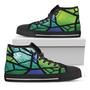 Blue And Green Stained Glass Print Black High Top Shoes
