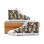 Colorful parrot flower pattern Men's High Top Shoes White