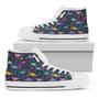 Cute Dino Floral Pattern Print White High Top Shoes