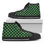 Green And Black Checkered Pattern Print Black High Top Shoes