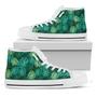 Green Tropical Monstera Pattern Print White High Top Shoes