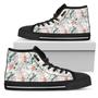 Hawaiian Shoes - Tropical Pattern With Orchids, Leaves And Gold Chains. High Top Shoes