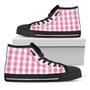 Pink And White Check Pattern Print Black High Top Shoes