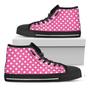 Pink And White Polka Dot Black High Top Shoes