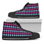 Pink Blue And Black Houndstooth Print Black High Top Shoes
