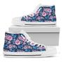 Pink Flowers And Hummingbird Print White High Top Shoes