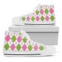 Pink Green And White Argyle Print White High Top Shoes