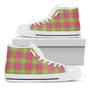 Pink Green And White Tartan Print White High Top Shoes