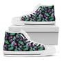 Purple And Green Leaf Pattern Print White High Top Shoes