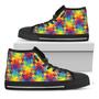 Rainbow Houndstooth Pattern Print Black High Top Shoes