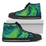 Turquoise And Green Acid Melt Print Black High Top Shoes