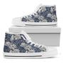 White And Blue Lotus Flower Print White High Top Shoes