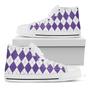 White And Purple Argyle Pattern Print White High Top Shoes