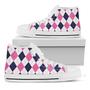 White Blue And Pink Argyle White High Top Shoes
