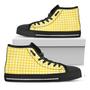 Yellow And White Check Pattern Print Black High Top Shoes