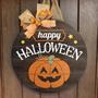 Happy Halloween, Pumpkin Door Sign, Spooky Decor Round Wood Sign