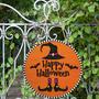 Happy Halloween Witch Bat Round Wood Sign