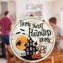 Haunted Home Halloween Round Wood Sign