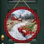 Red Truck Christmas Tree Round Wood Sign