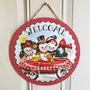 Welcome Christmas House Decor Round Wood Sign
