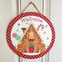 Welcome Gingerbread Men Candy Canes Round Wood Sign