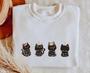 Embroidered Christmas Black Cat Sweatshirt, Meowy Christmas Shirt, For Cat Lovers